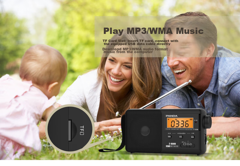Panda T-02 All-Band Radio, Elderly Gift, TF Card Slot, Portable, Old-Style Rechargeable, Car-Mounted Backup, Semiconductor, Black 6
