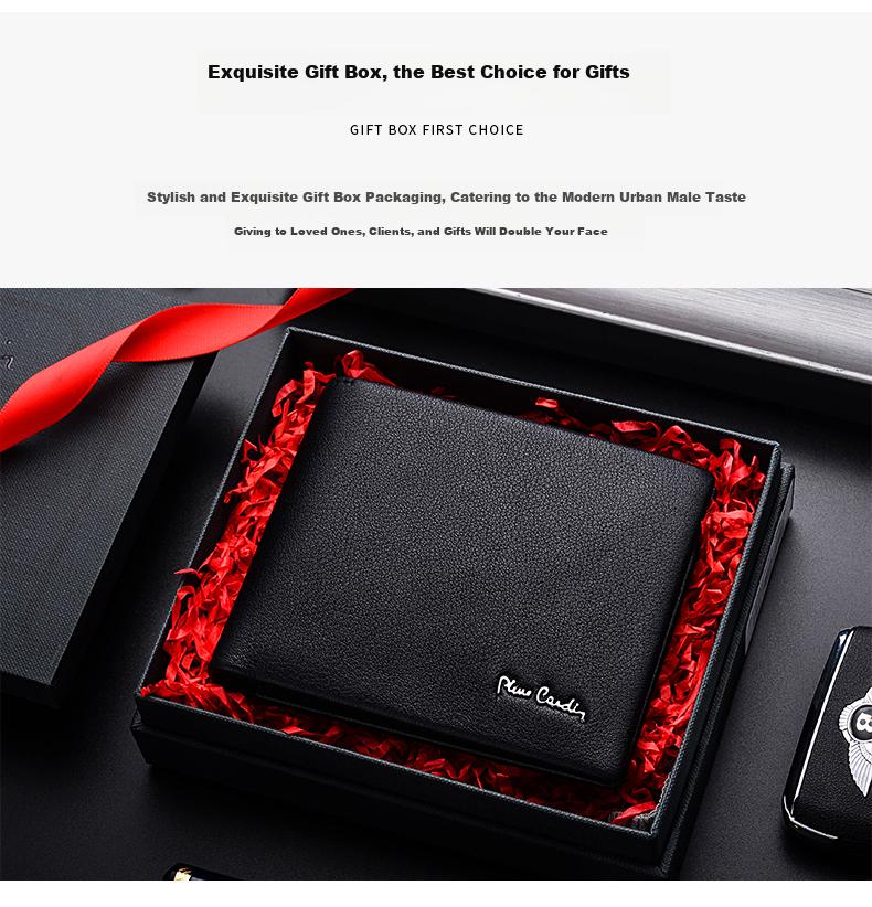 Pierre Cardin Men's Wallet, Top-Grain Leather, Short Style, Genuine Leather, High-End Purse, Gift Box, Suitable for Gifting, Black 13