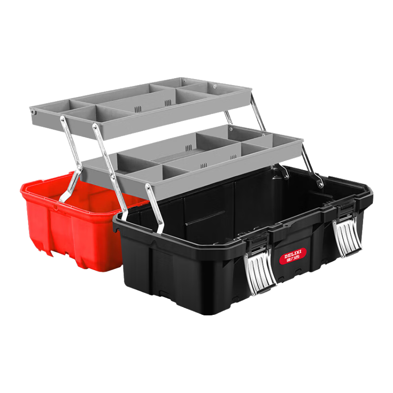 Delixi Large Industrial Grade Multi-Functional Three-Layer Foldable Toolbox Storage Box Portable Home Hardware Car Use