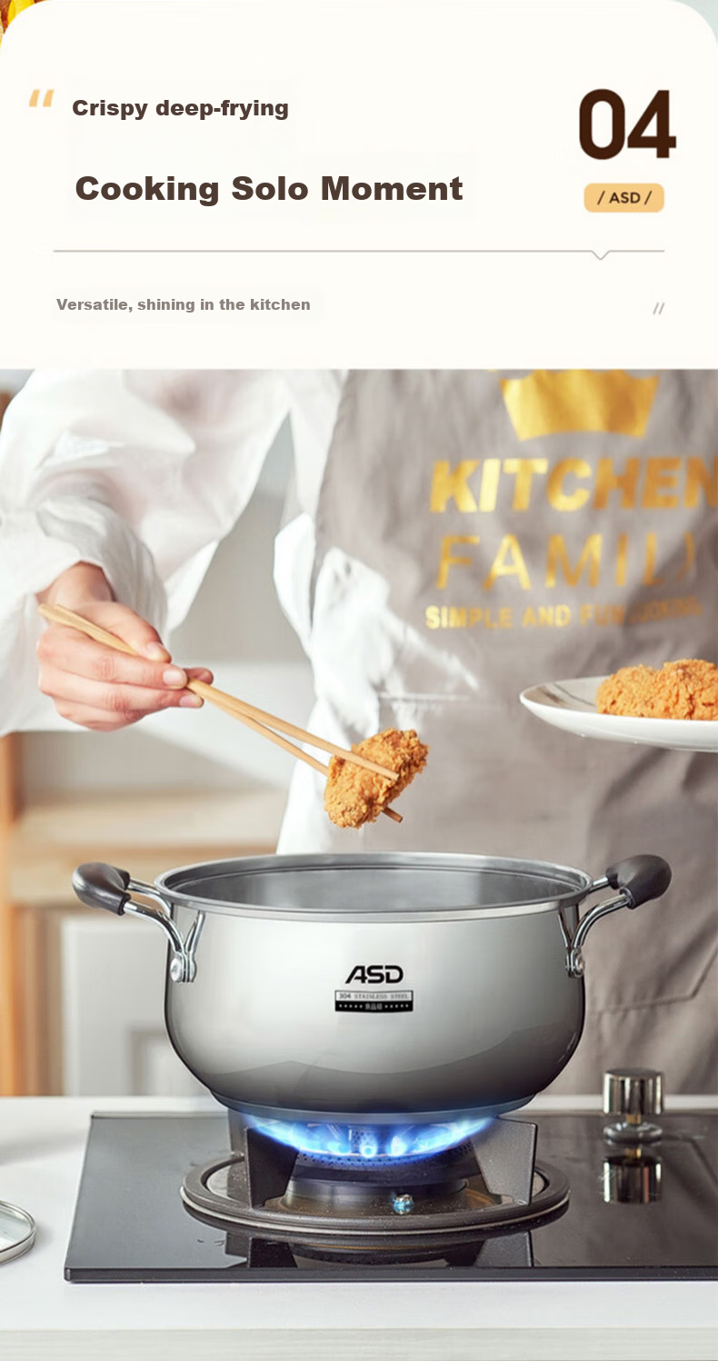ASD Soup Pot, 304 Stainless Steel Steaming Pot, Thickened Bottom Stew Pot, Milk Pot, 24CM, Compatible with Gas And Induction Stoves, B1 11