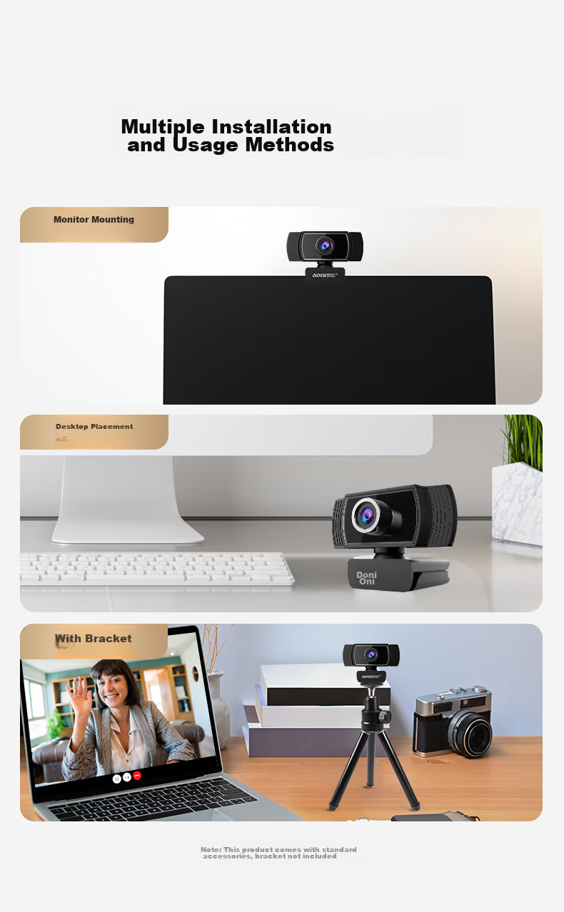 Aoni Computer Webcam, High-Definition with Microphone, Video Chat, Conference, Exam, Online Class, Home Desktop Laptop USB Interface Plug-And C5Pro 8
