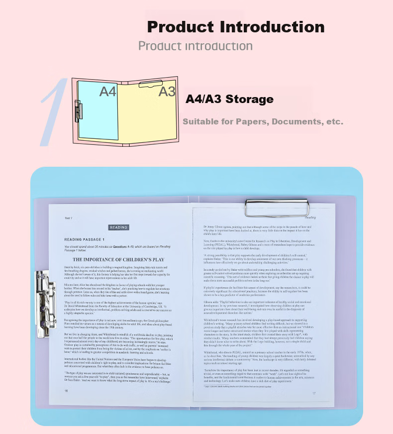 Nakabayashi A3/A4 File Folder with Insert Pages, Student Exam Paper Storage Organizer, Artwork Collection Folder, Certificate Holder, Blue A3 Exam Paper Pouch 3