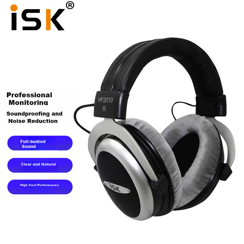 ISK HF-2010 Professional Over-Ear Monitoring Headphones, Comfortable Full-Enclosed Cavity Design, Gaming Headphones for Computer And Mobile Phones, Sound Card Karaoke Recording And Gaming Music