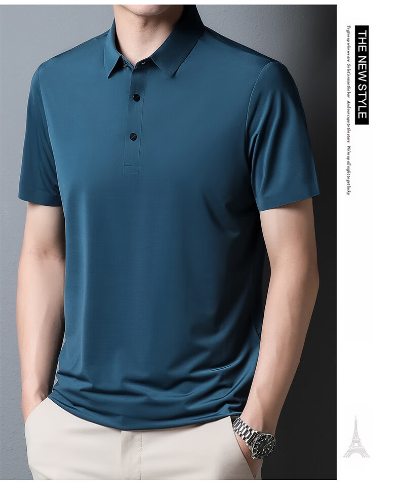 ROMON Short-Sleeve Polo Shirt for Men, Ice Silk High-Elastic Cool Feeling, Middle-Aged And Young Summer Business Solid Color Top A28 5