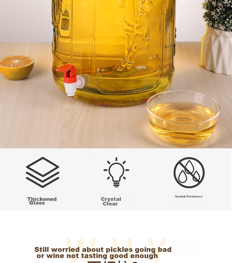 Jidukongjian Liquor Infusion Bottle, Household Glass Sealed Jar Special Container for Pickles And Liquor Brewing, with Tap, 20 Jin Capacity + Wine Lifting Handle 2