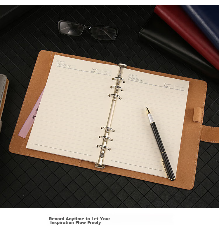 TENGXIONG Notebook A5 Detachable Ring-Bound Leather Cover B5 Loose-Leaf Notebook, Thickened Buckle Journal, Diary, Simple Office Meeting Business Record Book, Stationery Customization with Logo 2