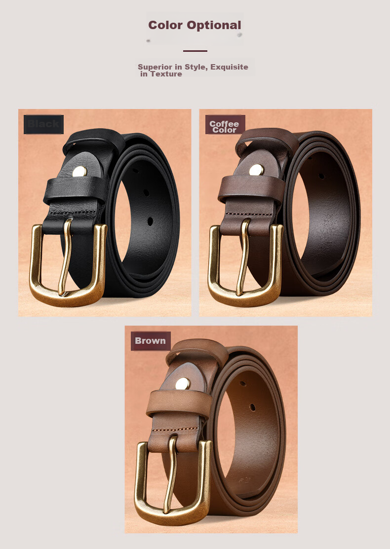 JEEP SPIRIT Men's Genuine Leather Belt with Pin Buckle, Business Style Vintage Belt, Birthday Gift Box for Boyfriend Or Husband 12