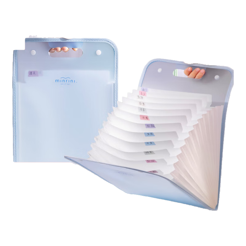 Deli A4 13-Compartment Portable Accordion File Folder Multi-Layer Document Organizer Exam Paper Storage Bag Subject Classification Homework File Blue PM02