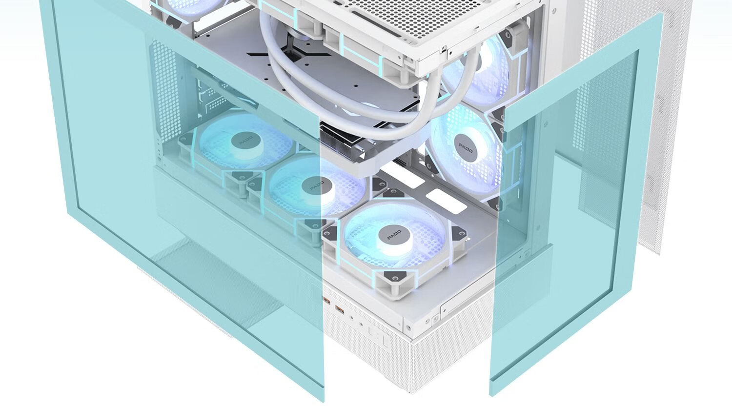 PADO Yinglong 360 White Seaside View ATX Desktop Computer Case (Without A Pillar / Supports 360mm Water Cooling / 9 Fan Positions / Compatible with 4090 Graphics Card) 8