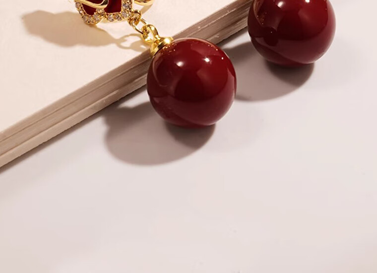 Dairo Red Pearl Clip-On Earrings for Women No Piercing Small Chanel Style Autumn Winter Stud Drop Earrings Festive Mosquito Coil Ear Accessories 1
