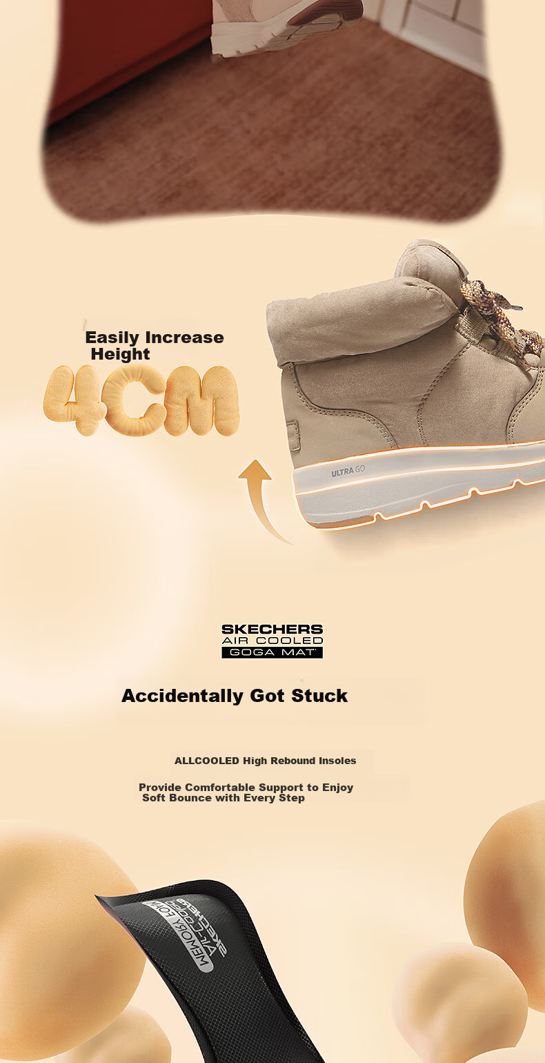 Skechers Women's Spring Bread Shoes, Short Snow Boots, Comfortable Heightening Thick-Soled High-Top Shoes 144194 9