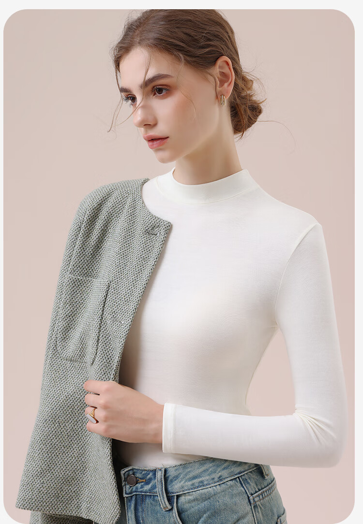 MiiOW Tech Heated Thermal Underwear Women Acrylic Cashmere Autumn High Neck Base Shirt Gray 27