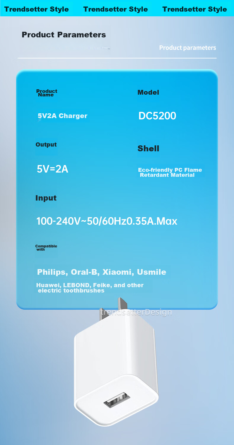 Trendsetter Electric Toothbrush Charger, 10W, Compatible with Xiaomi Mijia, Usmile, Huawei Libo De, Midea, Mengya Jia, JD Original, 5V2A Charging Head And Charging Cable Set 13