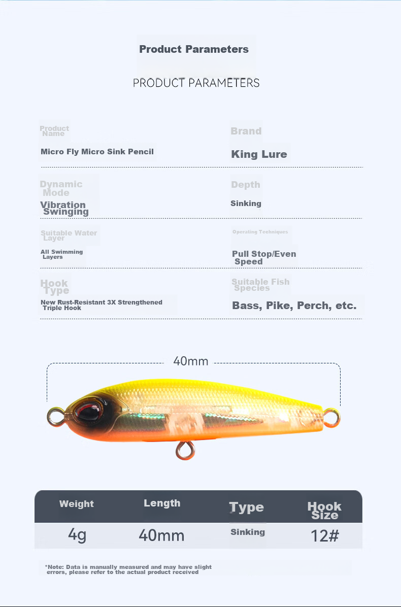 Guowangliya Lure, Micro-Sinking Pencil Long-Casting Lure, Artificial Bait for Freshwater, Topmouth Culter, Red Tail, And Similar Fish, 4g/M07 2