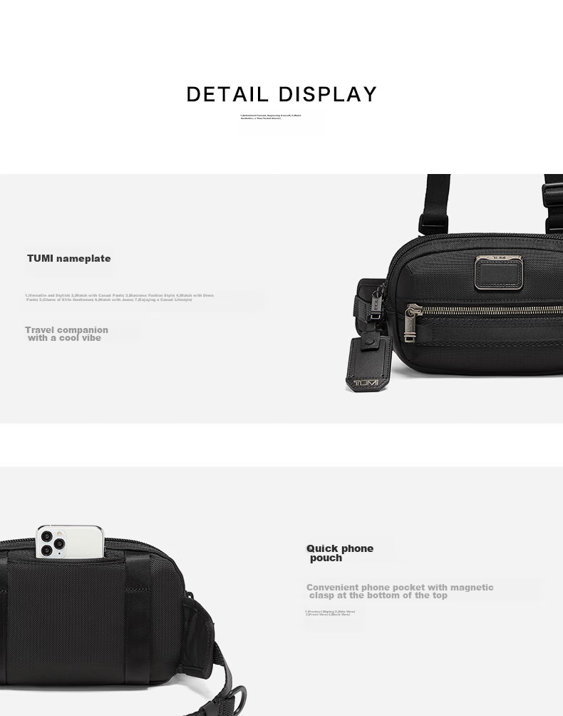 TUMI ALPHA BRAVO Men's Business Travel Sports Waist Pack Chest Bag Black Father's Day Gift 8