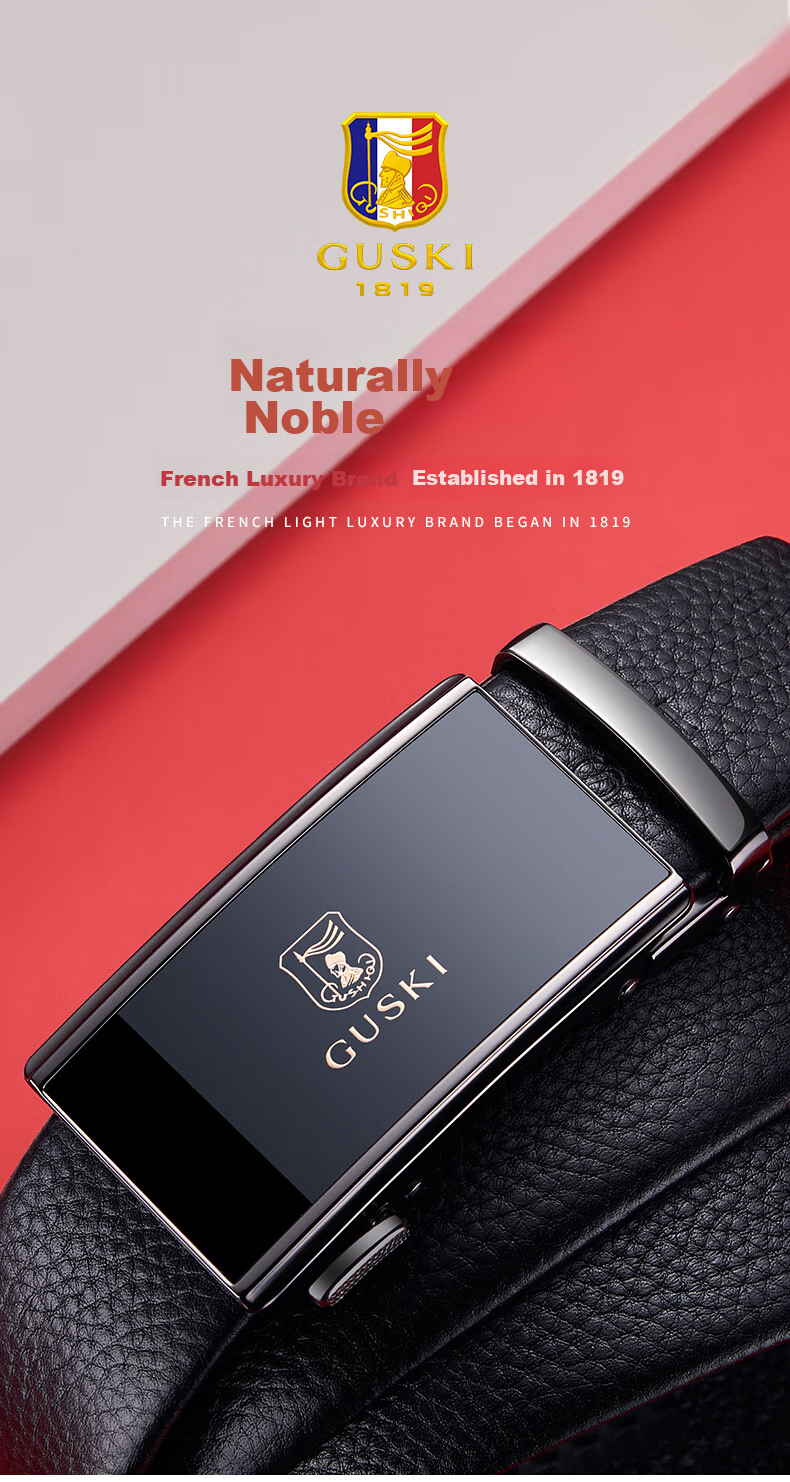 GUSKI Brand Men's Leather Belt with Automatic Buckle, Practical Gift Box, Birthday Present for Boyfriend Or Husband 2