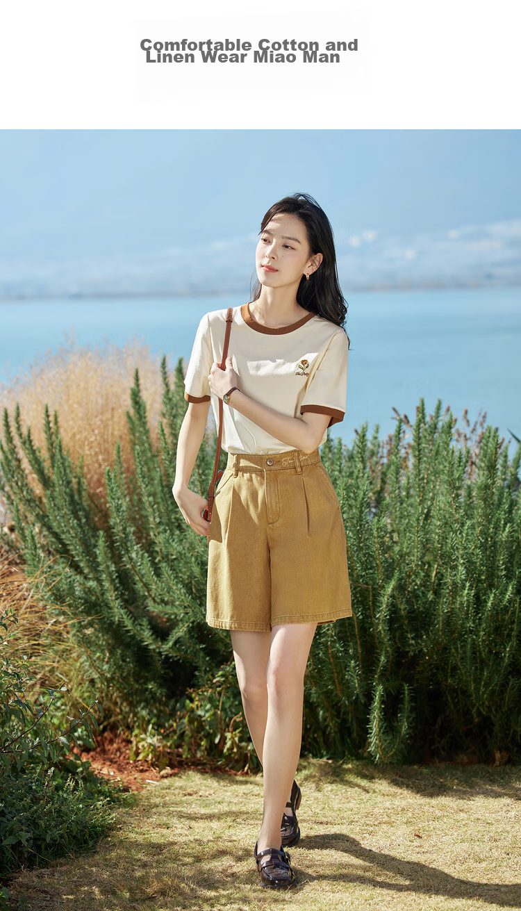 Inman Cool Color-Block Embroidered Women's Shoulder Short Sleeve T-Shirt 2026 Summer New Base Shirt Top Pearl White 1 M 16