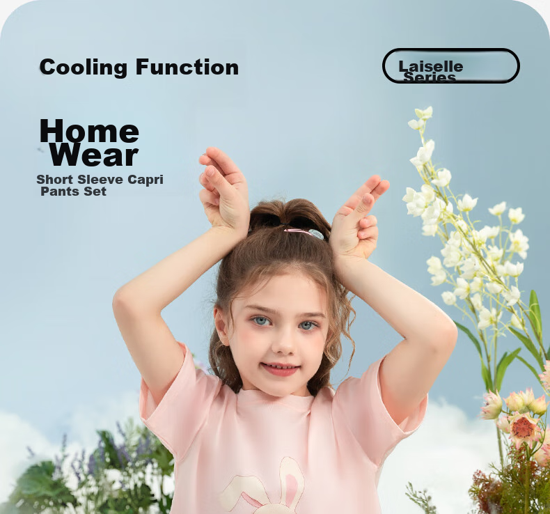 YING BO LUN Summer Girls' Pajamas, Thin Style for Older Children, Home Wear, Short-Sleeve Set for Girls, Kids' Air Conditioning Clothes, Pink, Size 175 2