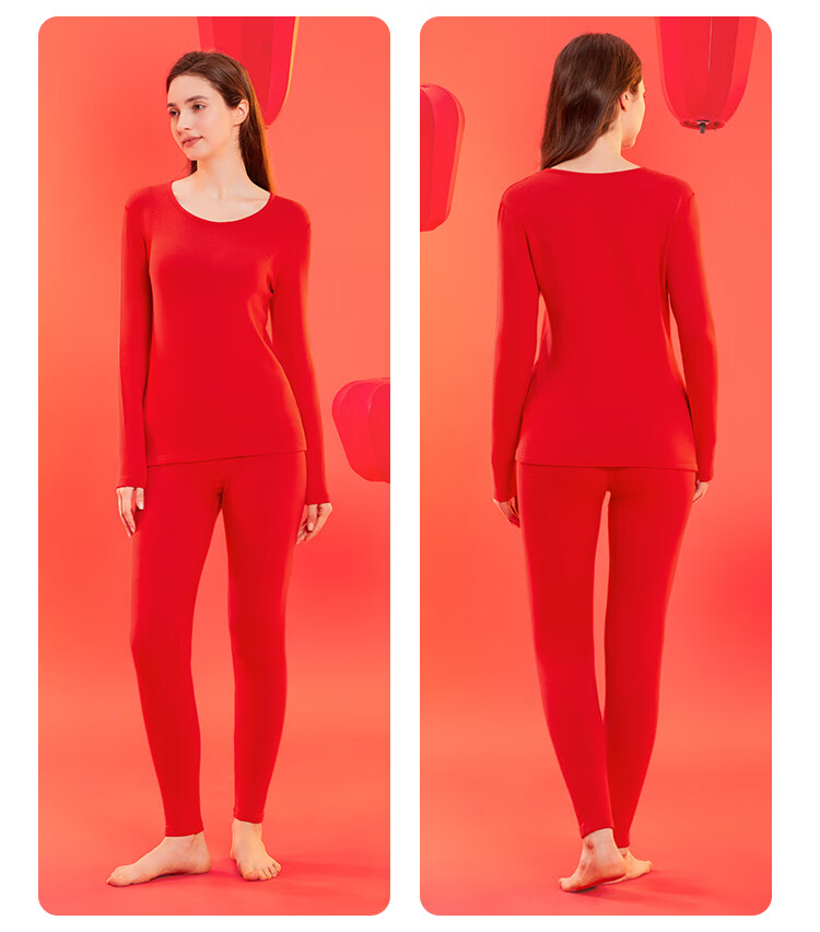 Hodo Men's 350G Brushed Soft Cotton Stretch Breathable Red New Year Thermal Underwear Set 11
