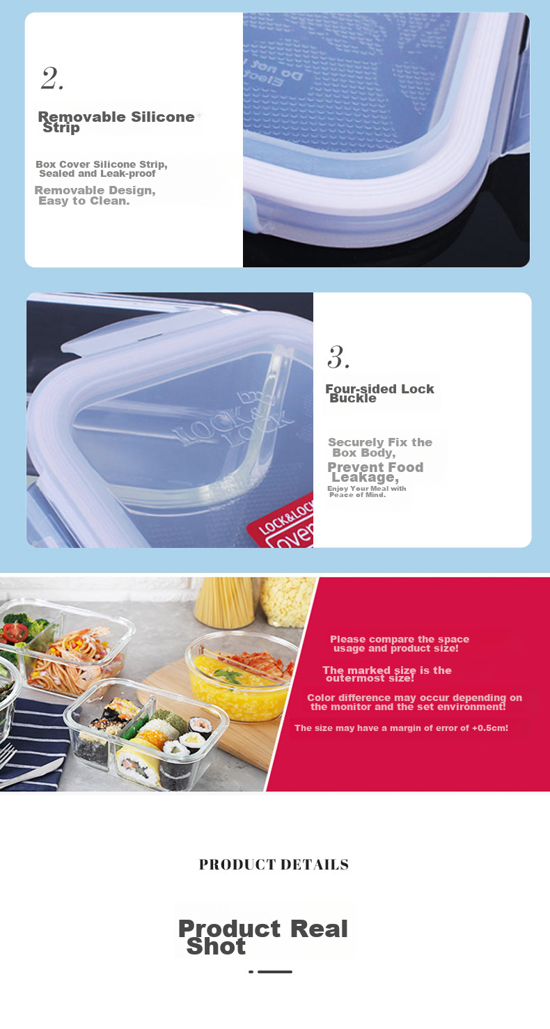 LOCK&LOCK Divided Glass Food Storage Containers Two-Piece Set, Microwave-Safe Lunch Boxes, with Bento Bag, 1L+380ml 9