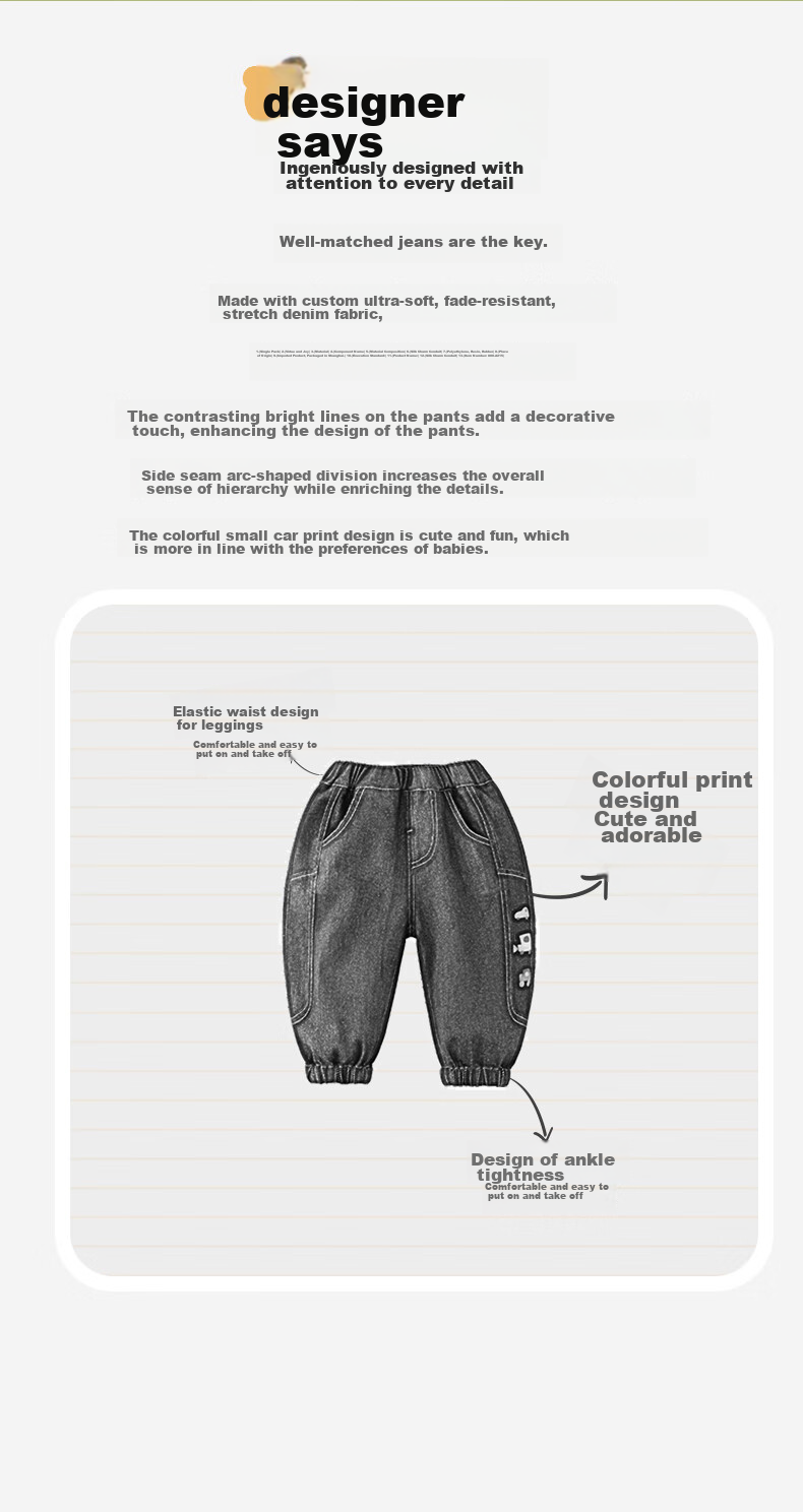 Ciciibear [Color-Fast] Ciciibear Boys' Jeans, Spring 2024 New Style, Children's Casual Pants, Baby Boy Tapered Trousers 3
