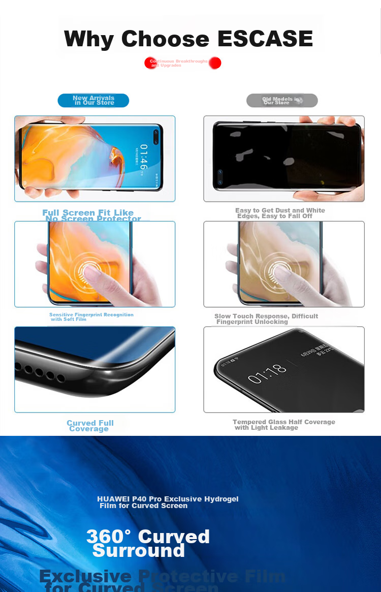 ESCASE Huawei Mate30 Pro Hydrogel Film MATE30E Pro Full Coverage Soft Film Phone Protective Film, Highly Transparent Front Film - Clear [With Free Application Tool] 1