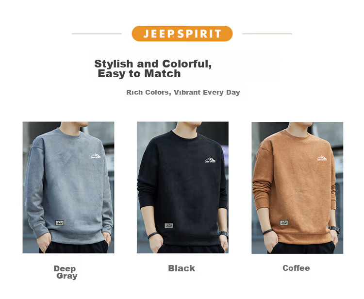JEEP SPIRIT Men's Sweatshirt, Spring Korean Style Loose Fit Round Neck Undershirt, Blue, 4XL 7