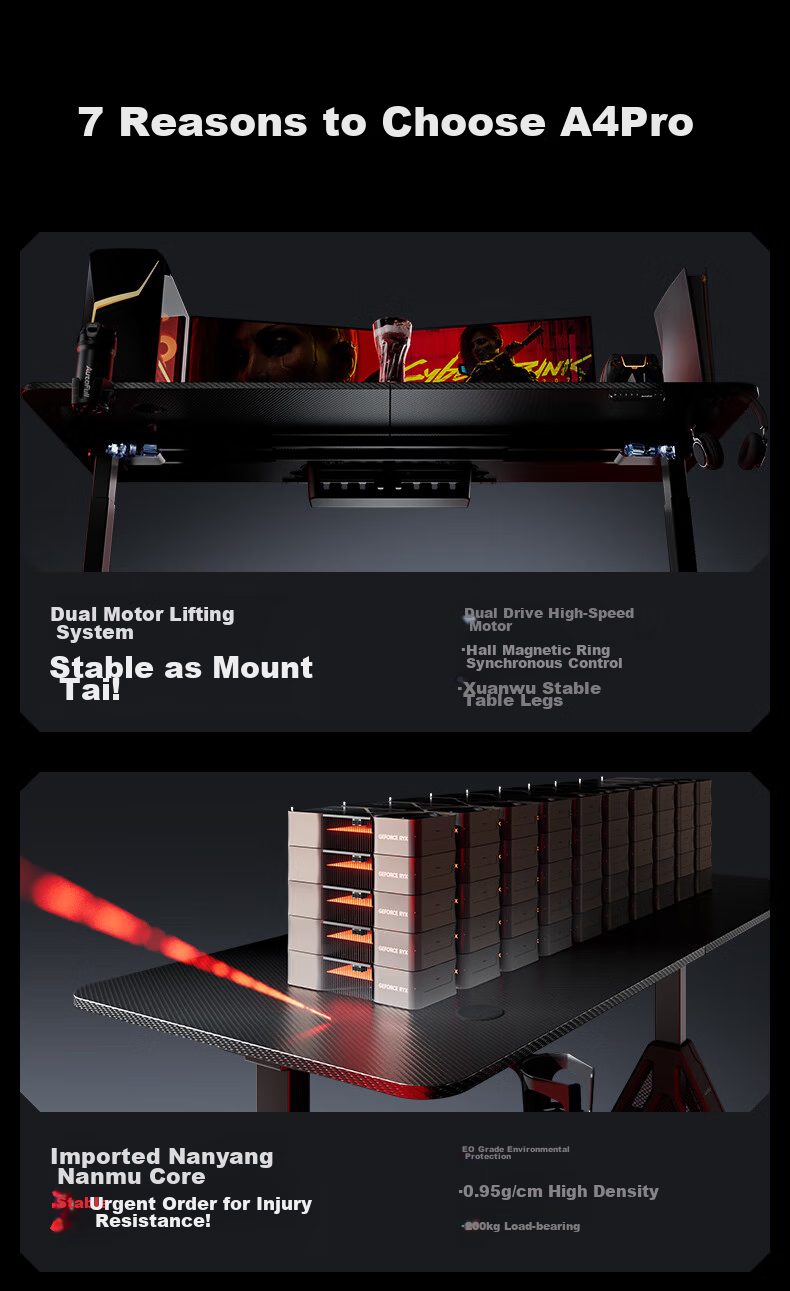 AOFENG A4Pro Gaming Desk Solid Wood Electric Height Adjustable Computer Desk Office Desk Black 1.8*0.8m 3