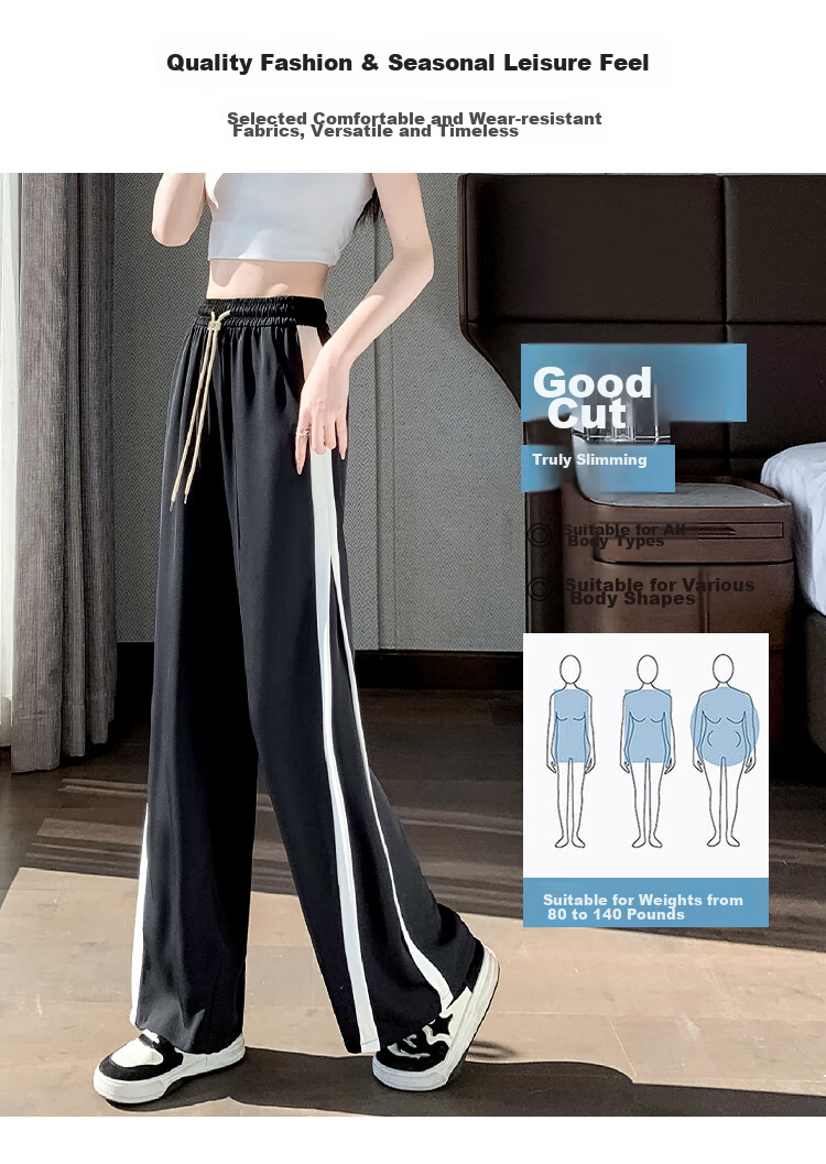 Halo Queen Ice Silk Wide-Leg Pants for Women, High-Waisted, Draping, Loose-Fitting, Slimming, Straight-Leg Athletic Trousers HW25K03 7