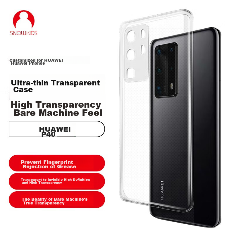Snowkids Transparent Phone Case for Huawei P40, TPU Shockproof Soft Shell Protective Cover, Ultra-Thin Trendy Simple Design for Men And Wome