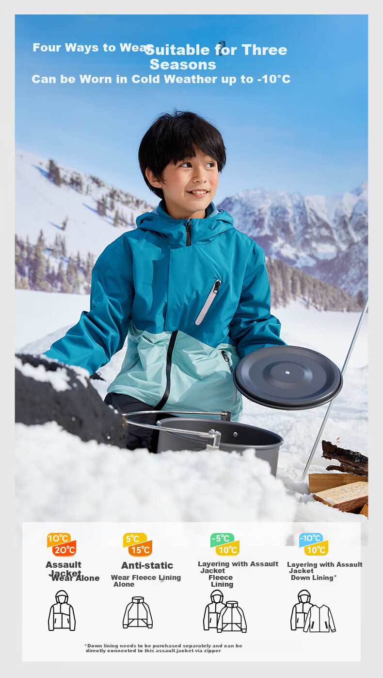 HeyBetter Children's Three-In Fleece Jacket with Inner Liner, Waterproof, Windproof, And Stain-Resistant Autumn And Winter Coat for Temperatures -5° to 15°C 8
