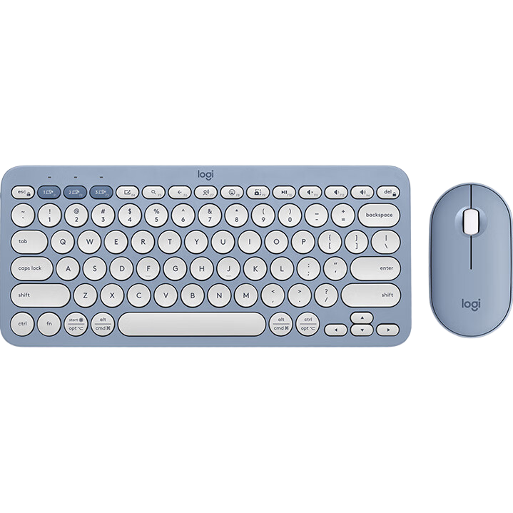 Logitech PEBBLE 2 COMBO Wireless Keyboard And Mouse Combo Set with Dual-Mode Connection, Customizable Buttons, Three-Device Pairing, Moonlight Blue