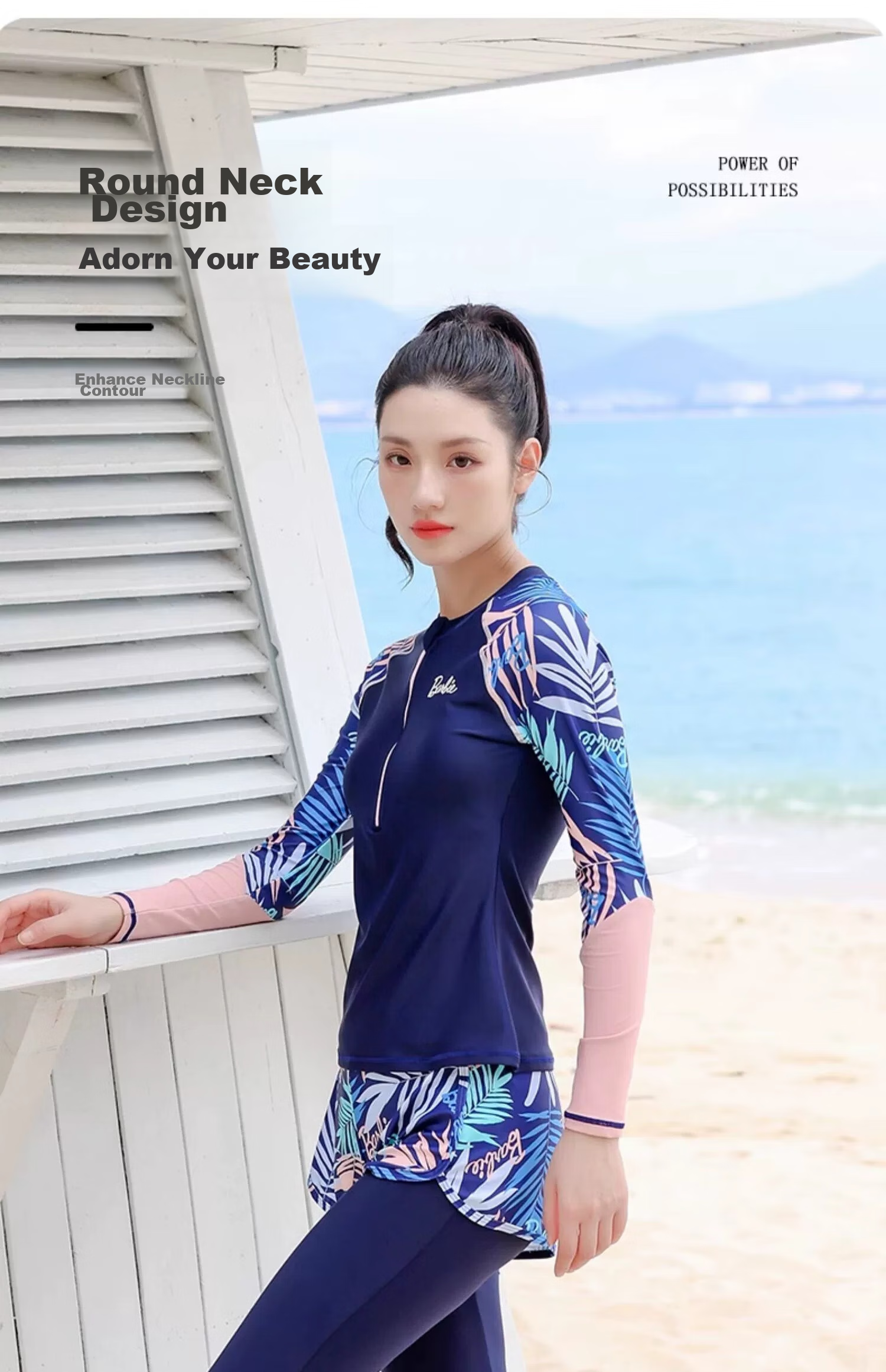 Barbie Sun Protection Two-Piece Swimsuit for Women, Conservative Slimming Long-Sleeve Top And Long Pants Diving Swimwear for Ladies' Beach Vacatio 8