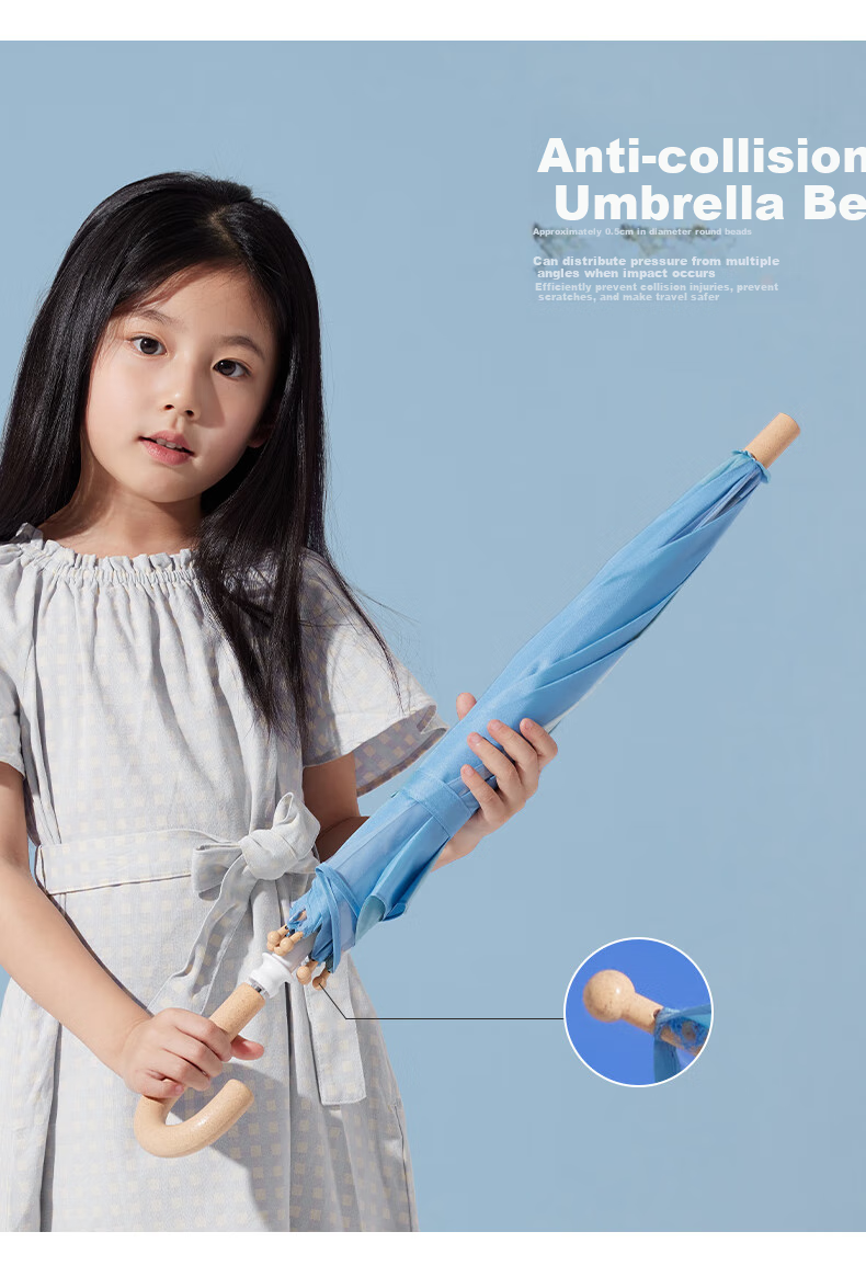 Obsu Japanese Transparent Children's Umbrella with Long Handle, Lightweight POE Cute Fresh Gentleman Blue Children's Transparent Umbrella 10