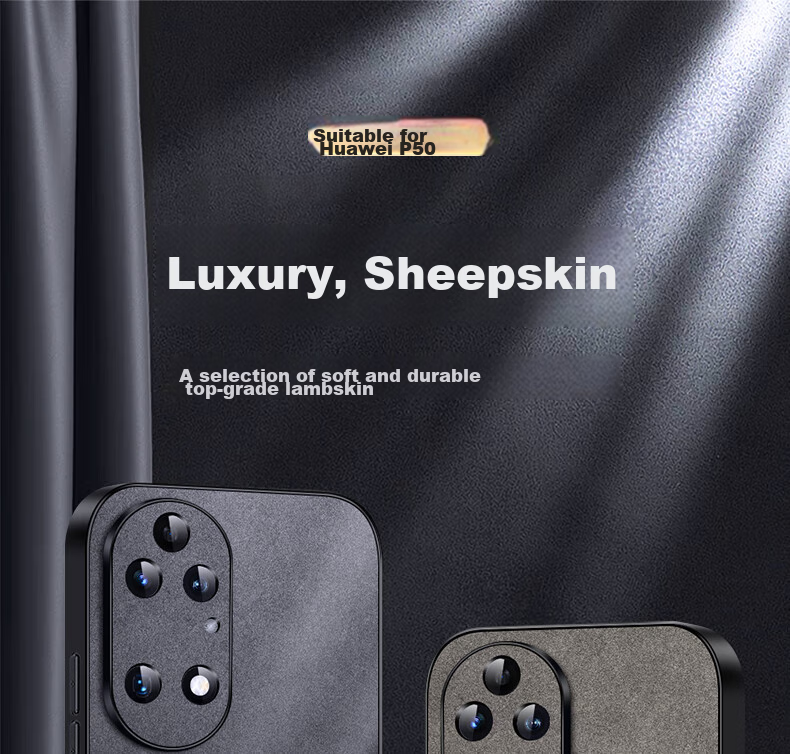 Shangsu Suitable for Huawei P50 Phone Case, Huawei P50E Protective Cover, Shockproof Lens Full Protection Soft Shell, Luxury Lambskin Silicone Outer Case, Simple Women's And Men's Leather Cover, Black 1