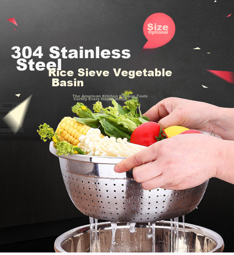 MAXCOOK 316L Stainless Steel Rice Sieve and Vegetable Basin, Thickened Draining Basin for Washing Rice, Vegetables, and Fruits, 28cm MCWA3390 1