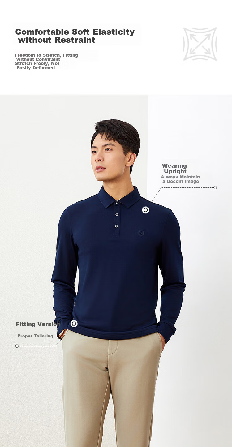 Goldlion GY [Contains Wool] Men's Long-Sleeve Polo Shirt, Spring And Autumn Men's Clothing, Soft Seamless Top, Black, 2XL 5