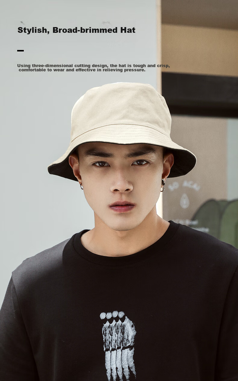 Luomeng Sun Protection Hat for Spring And Summer, Men's Large Head Circumference Hat, Double-Sided Fisherman Hat for Women, Korean Style Versatile Japanese-Style Sun Hat 7