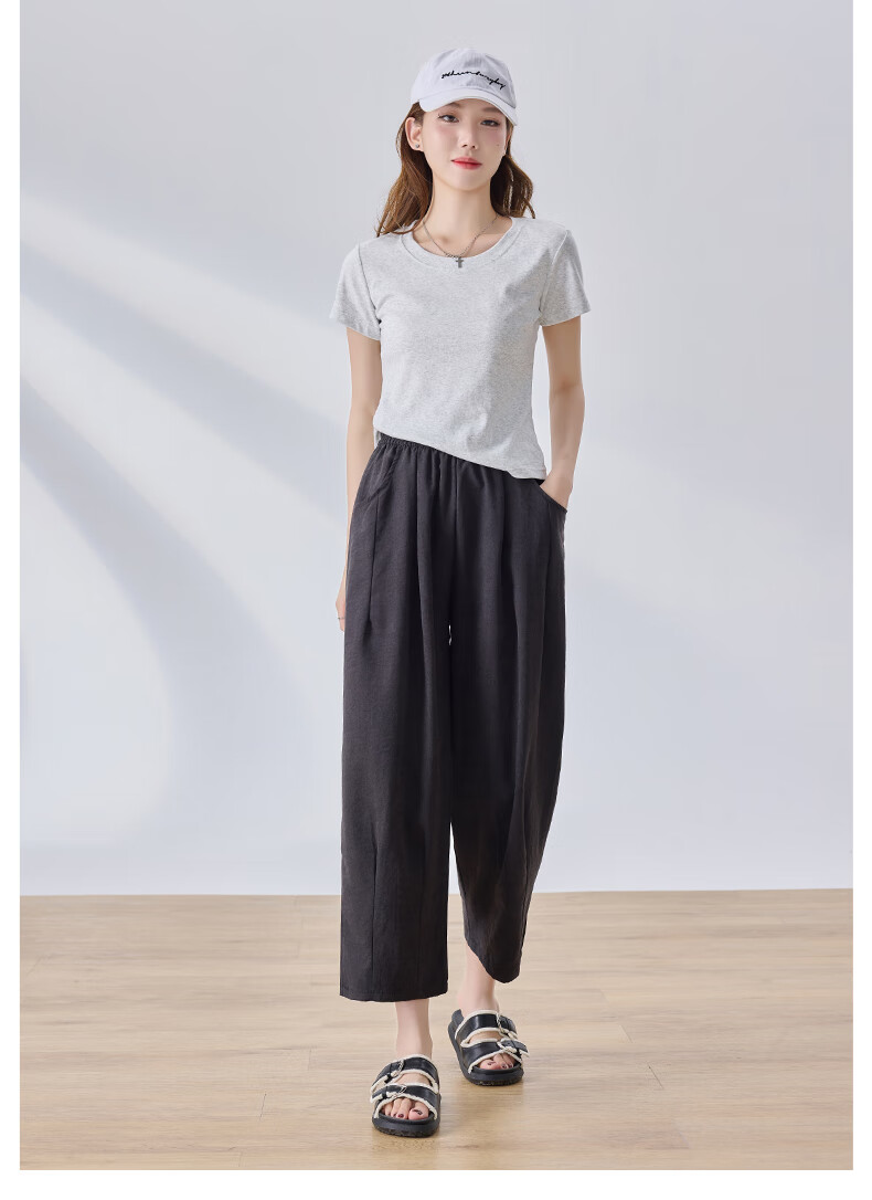 LangSha Lazy Summer Refreshing Cool Milk Puff Pants for Women, High-Waisted Thin Casual Versatile Wide-Leg Cropped Pants for Petite Figures 18