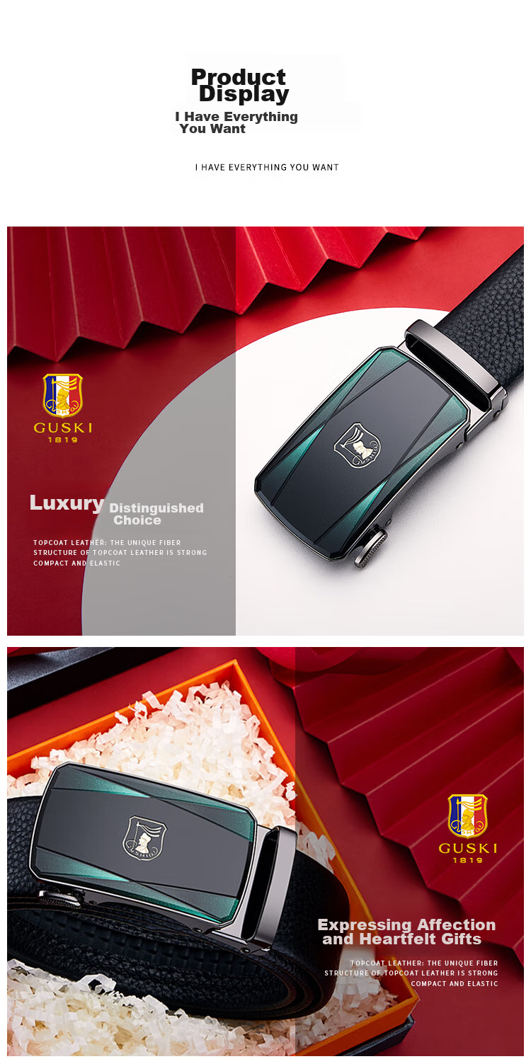 GUSKI Brand Men's Leather Belt with Automatic Buckle, Waist Belt Gift Box, Birthday Present for Boyfriend Or Husband 12