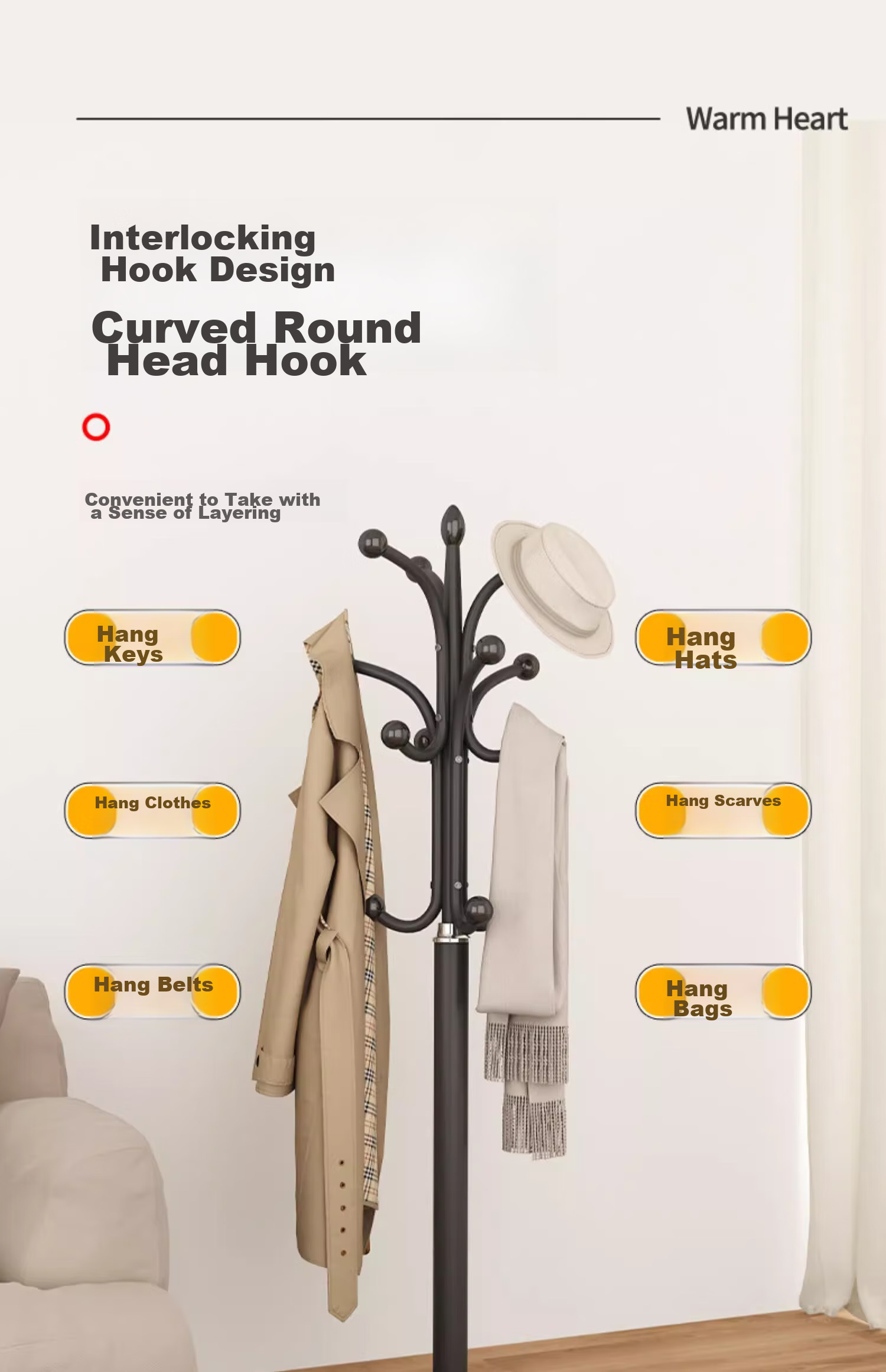 YOUQIN Coat Rack, Floor-Standing Wardrobe Hanger, Home Living Room Simple Standing Clothes Drying Rack, Multifunctional Bag Hanger 4