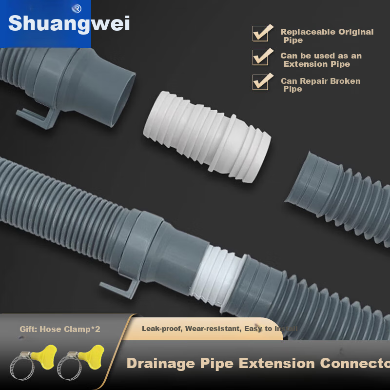 Shuangwei Washing Machine Drain Pipe Adapter, for Drum And Impeller Washers, Sink, Mop Bucket, Extended Outlet Pipe, Drainage Pipe Connector, Accessories with 2 Clamps