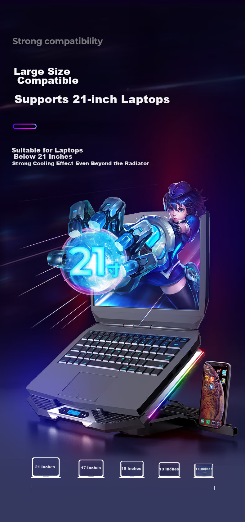 ICE COOREL K9 Laptop Cooling Pad, Laptop Stand, Gaming Laptop Alienware Adjustable Speed Fan Cooling Stand with RGB Lighting, Height-Increasing Desk, Mechanical Revolution Lenovo Huawei 11