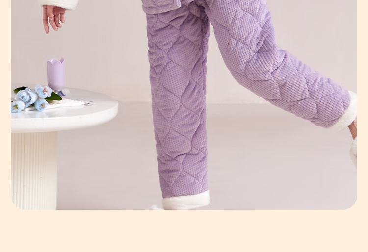 MiiOW Coral Fleece Three-Layer Padded Women's Pajamas, Ultra-Thick Fleece-Lined Warm Loungewear, Suitable for Outdoor Wear, Cherry Blossom Pink 39