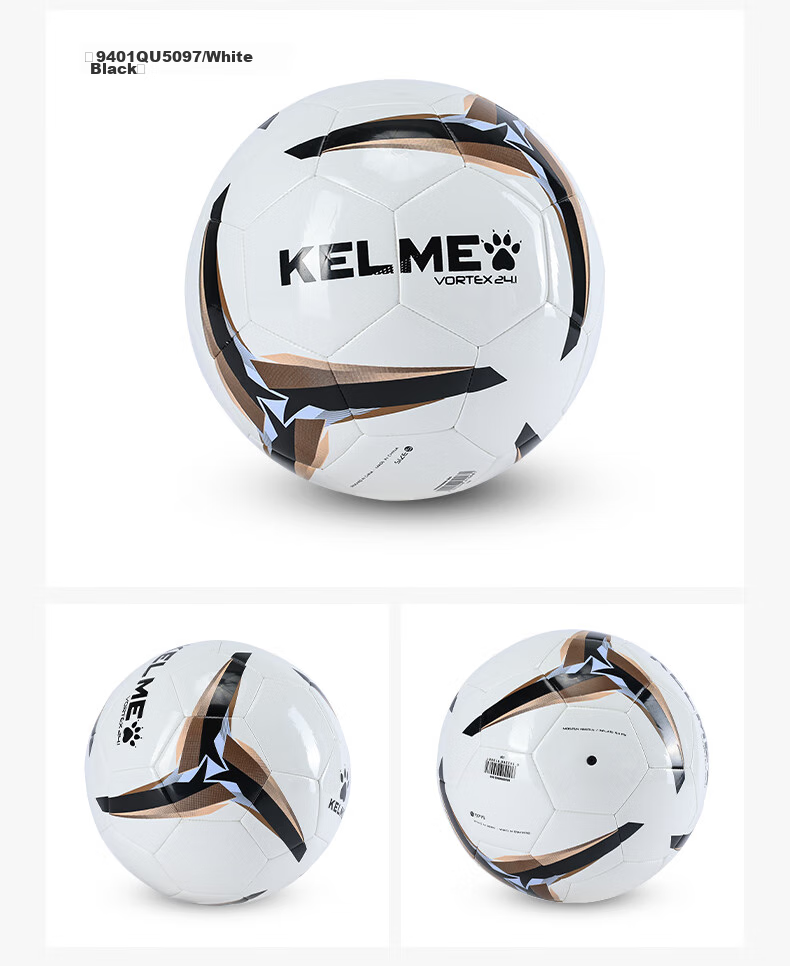 KELME Machine-Stitched Soccer Ball for Training, Matches And Youth Development, Adult Standard Size 5 Ball, White with Blue Trim, Size 5 14