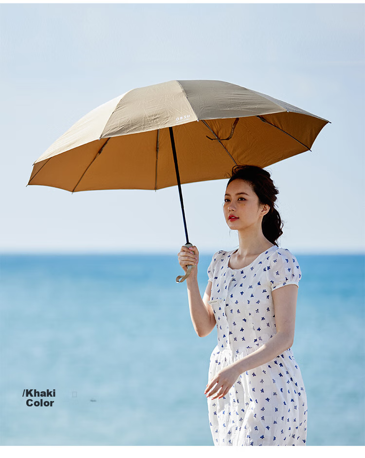 Obsu Japanese Non-Wet Umbrella, Dual-Use for Sun And Rain, Reverse Folding Design, Sun Protection, Beige Color, Non-Wet Umbrella 5