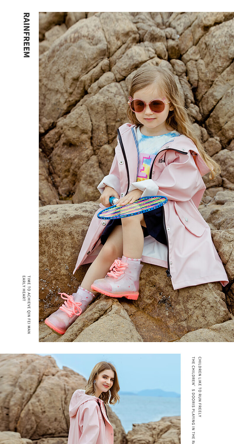 Qinfeimanyuyi Children's Long Raincoat, Full-Body Waterproof, Kindergarten Backpack Position, Elementary School Student Rain Poncho, Pink, Size S 8