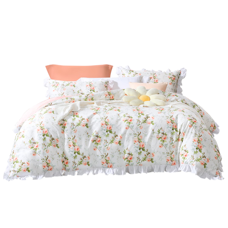 FUANNA Cotton Bedding Set, 100% Pure Cotton, Printed Double Bed Sheet And Duvet Cover, Xiyan Pattern, 230*229cm