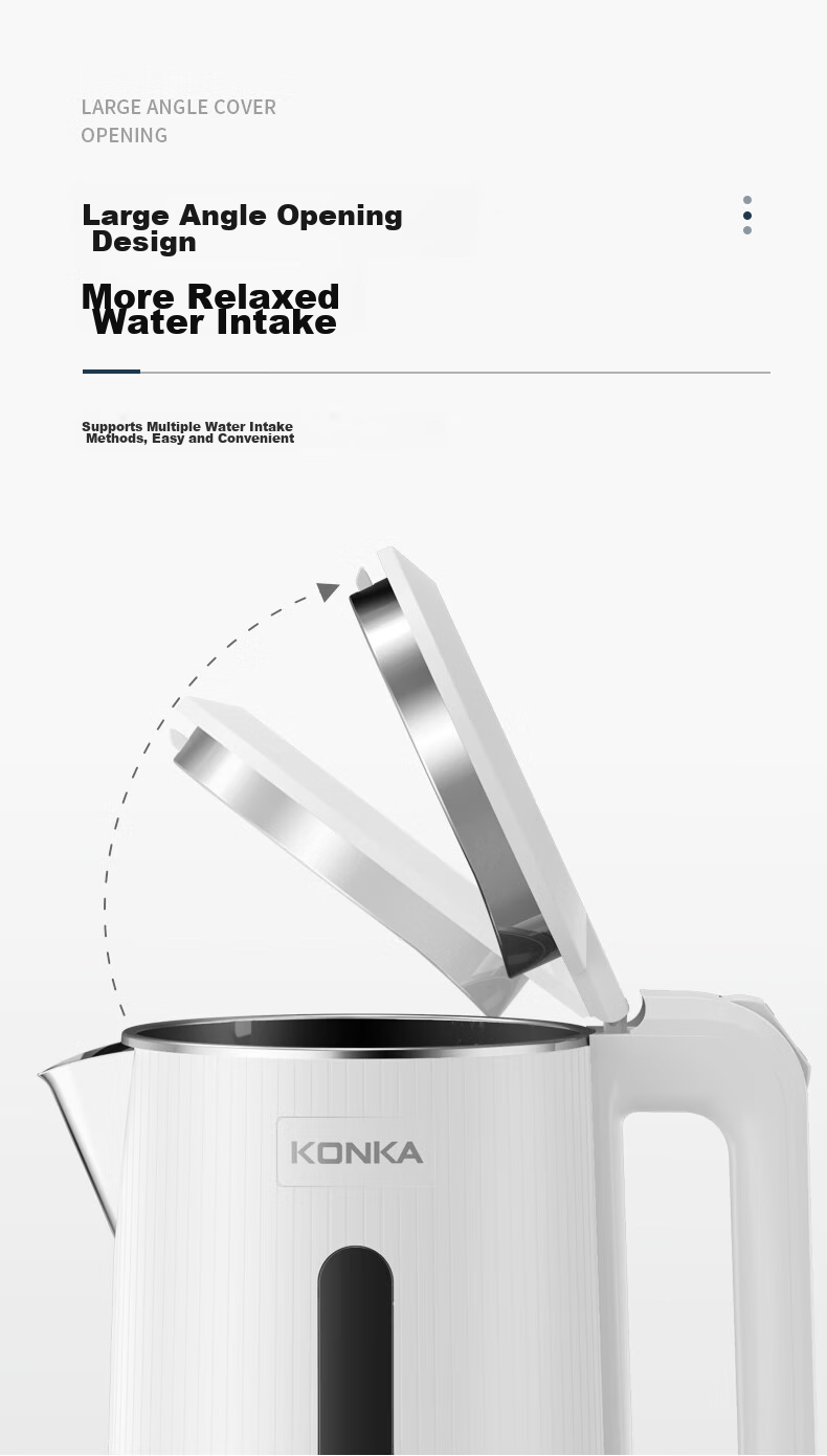 KONKA Electric Kettle, 304 Stainless Steel Double-Layer Anti-Scalding, 2.2L Large Capacity, Household Insulated Water Boiler, Hot Water Kettle, KDSH-2233 14