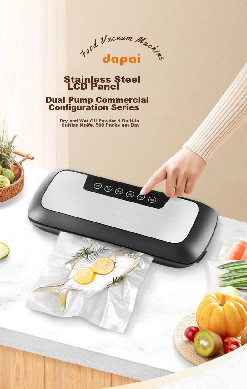 Dapai Vacuum Sealing Machine for Commercial Use, Automatic Vacuum Packaging Cutter with Dual Pumps for Dry And Wet Sealing, Food Preservation Machine 2